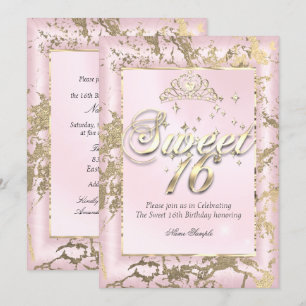 Prinzessin Süße 16 Sepia Gold Röte Pink Party Einladung