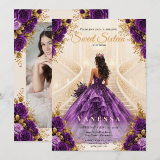 Prinzessin Sweet 16 Lila und Gold Einladung