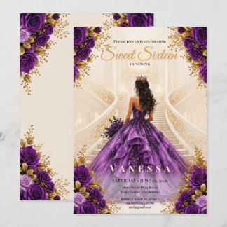 Prinzessin Sweet 16 Lila und Gold Einladung