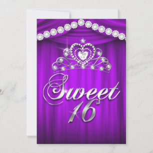 Prinzessin Sweet 16 Party Purpur Vorhang Tiara Einladung