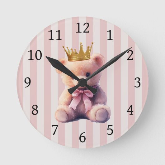 Prinzessin Teddybär Runde Wanduhr (Vorderseite)