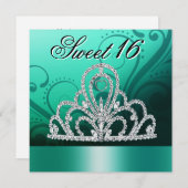 Prinzessin Tiara 16 . Geburtstag (Aqua) Einladung (Vorne/Hinten)