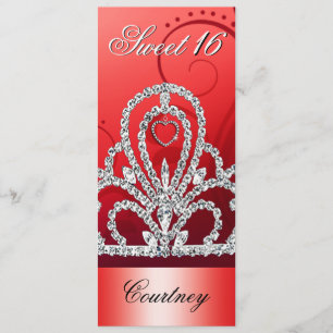 Prinzessin Tiara 16. Geburtstag (Mohnblumenrot) Einladung