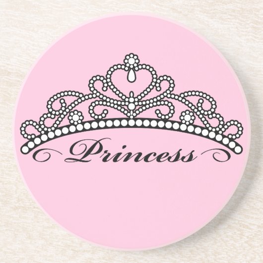 Prinzessin Tiara Coaster (rosa Hintergrund) Sandstein Untersetzer (Vorne)