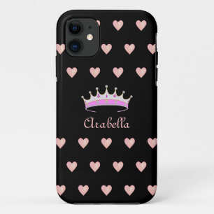 Prinzessin Tiara Krone & rosa Herzen auf Schwarz Case-Mate iPhone Hülle