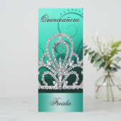 Prinzessin Tiara Quinceanera (Aqua) Einladung (Stehend Vorderseite)