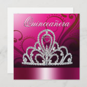 Prinzessin Tiara Quinceanera (fuschia) Einladung (Vorne/Hinten)