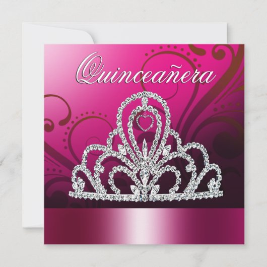 Prinzessin Tiara Quinceanera (fuschia) Einladung (Vorderseite)