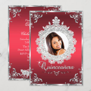Prinzessin Tiara Rubin Rot Glanz Quinceanera Einladung