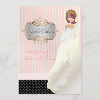 Prinzessin + Tiara/Streifen/Polka-Punkte/Brautpart Einladung