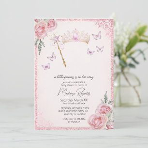 Prinzessin Tiara & Zauberstab Pink Glitzer-Baby-Pa Einladung