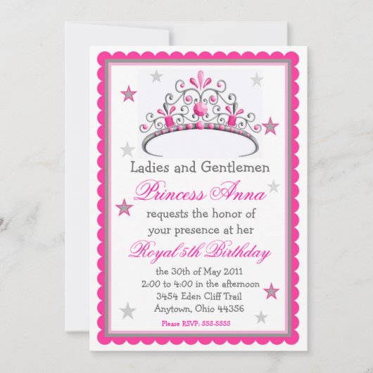 Prinzessin Tiara zum Geburtstag Einladung (Vorderseite)