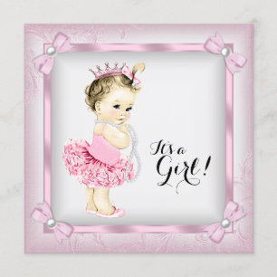 Prinzessin Tutu Baby Shower in Rosa und Weiß Perle Einladung