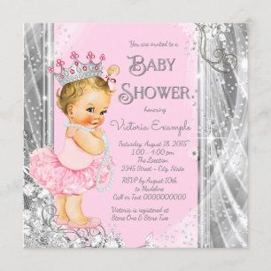 Prinzessin Tutu Rosa Silber Baby Shower Einladung