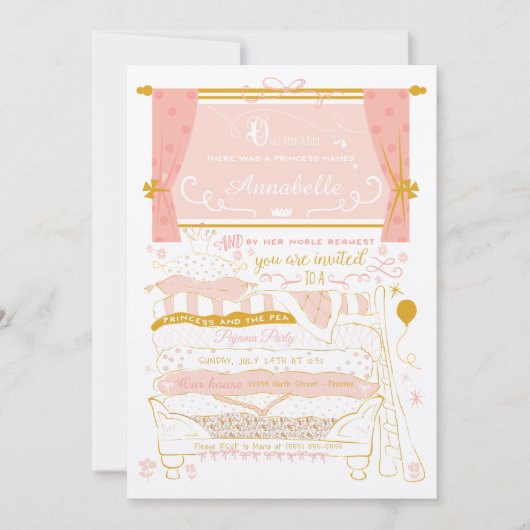 Prinzessin und die Pea Slumber-Party Einladung (Vorderseite)