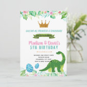 Prinzessin und Dinosaurier-Party Einladung (Stehend Vorderseite)