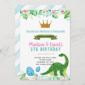 Prinzessin und Dinosaurier-Party Einladung (Vorne/Hinten)