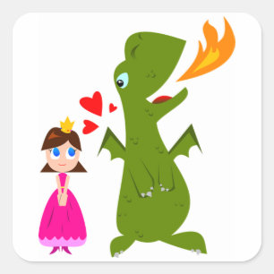 Prinzessin und Drache Quadratischer Aufkleber