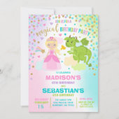 Prinzessin und Drache zum Geburtstag Einladung Ges (Vorderseite)
