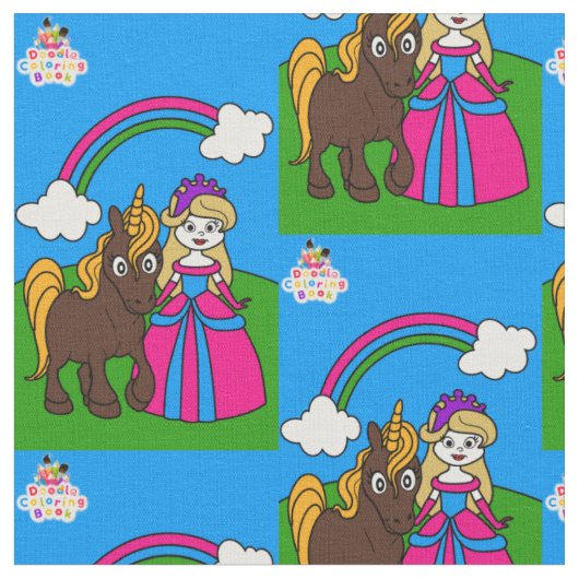 Prinzessin und Einhorn Stoff (Nahaufnahme)