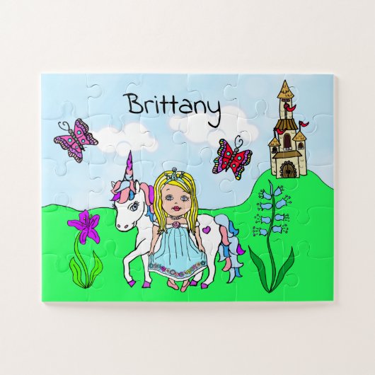 Prinzessin und Einhornmesse personalisiert Puzzle (Horizontal)