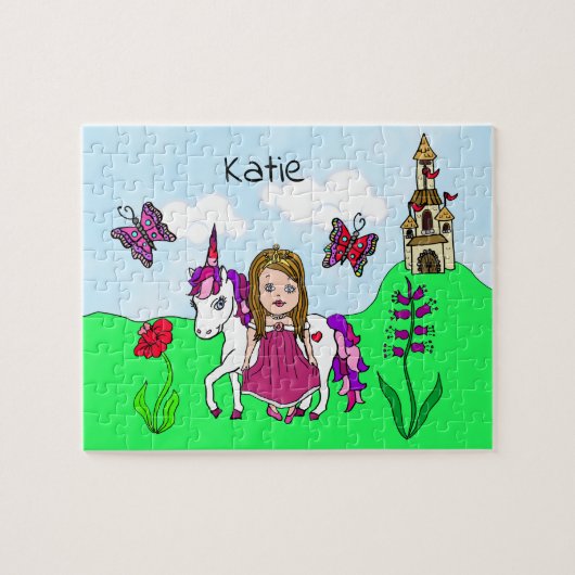 Prinzessin und Einhornmesse personalisiert Puzzle (Horizontal)