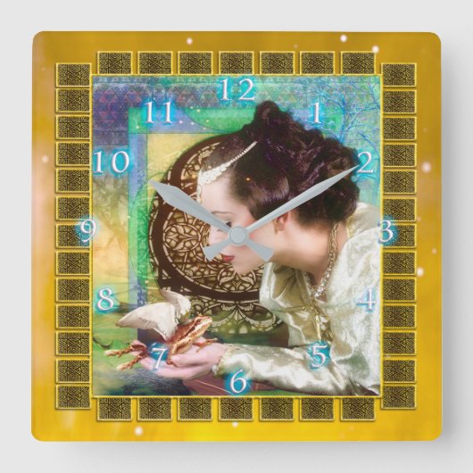 Prinzessin und Froschprinz Quadratische Wanduhr (Vorderseite)