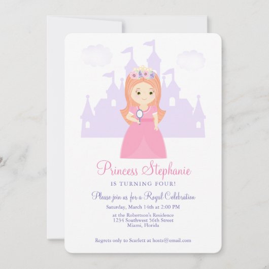 Prinzessin und ihr magischer Spiegel Einladung (Vorderseite)