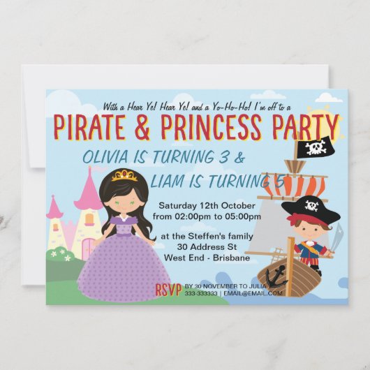 Prinzessin und Pirate Einladung (Vorderseite)
