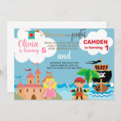 Prinzessin und Piraten Geschwister Geburtstagseinl Einladung (Vorne/Hinten)