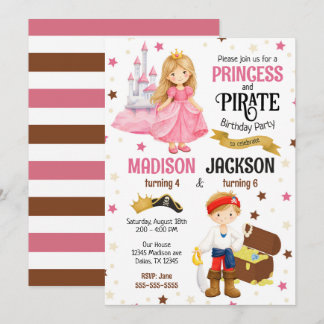 Prinzessin und Piraten-Kinder-Geschwister-Joint-Ge Einladung