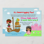 Prinzessin-und Piraten-Zwillings-gemeinsames Einladung (Vorne/Hinten)