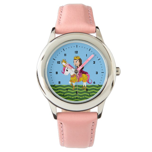 Prinzessin und Pony Cartoon Armbanduhr (Vorderseite)