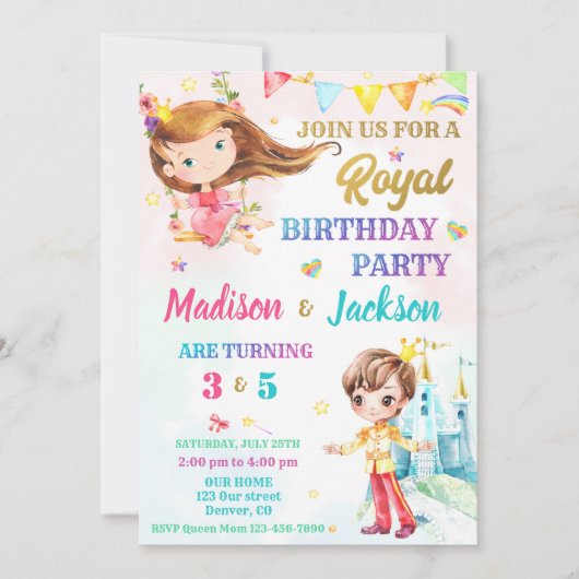 Prinzessin und Prinzessin zum Geburtstag Einladung (Vorderseite)