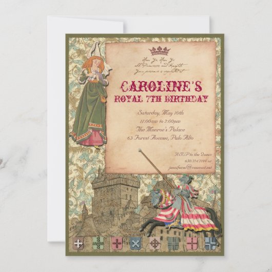 Prinzessin-und Ritter-Party Einladung (Vorderseite)