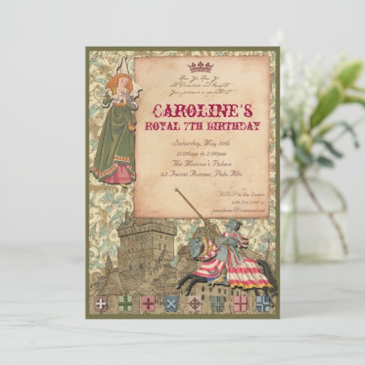 Prinzessin-und Ritter-Party Einladung (Stehend Vorderseite)