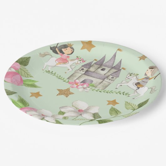 Prinzessin und Ritter Party, Prinzessin, Kindergeb Pappteller (Schrägansicht)