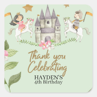 Prinzessin und Ritter Party, Prinzessin, Kindergeb Quadratischer Aufkleber