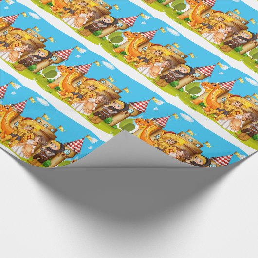 Prinzessin und Ritter stehend vor der Form Geschenkpapier (Ecke)