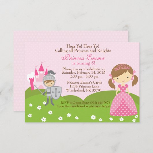 Prinzessin- und Rittergeburtstagseinladung Einladung (Vorne/Hinten)