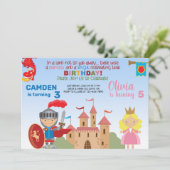 Prinzessin und Rittergeschwister zum Geburtstag. Einladung (Stehend Vorderseite)