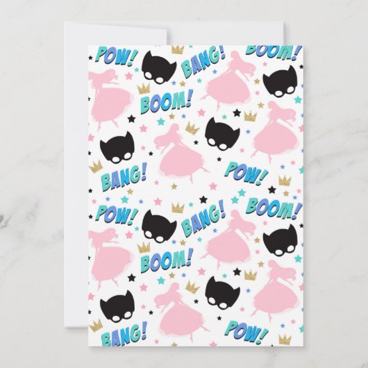 Prinzessin und Superheld zum Geburtstag Einladung (Rückseite)