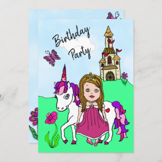 Prinzessin und Unicorn Girls Geburtstagsparty Einladung
