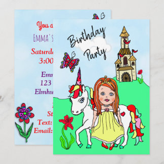 Prinzessin und Unicorn Girls Geburtstagsparty Einladung