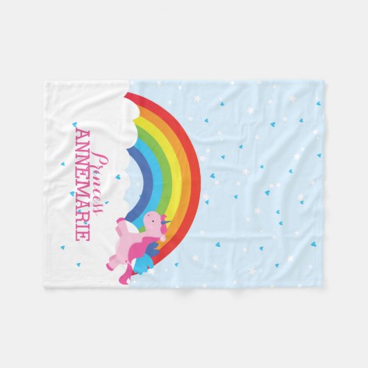 Prinzessin Unicorn und Regenbogen Fleecedecke (Vorderseite (Horizontal))