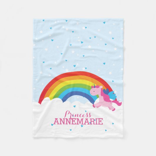 Prinzessin Unicorn und Regenbogen Fleecedecke (Vorderseite)
