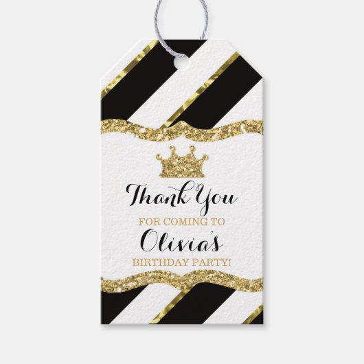 Prinzessin Vielen Dank Tag, Schwarz, Gold Glitzer, Geschenkanhänger (Vorderseite)