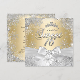 Prinzessin Winter Wonderland Gold Sweet 16 Party Einladung