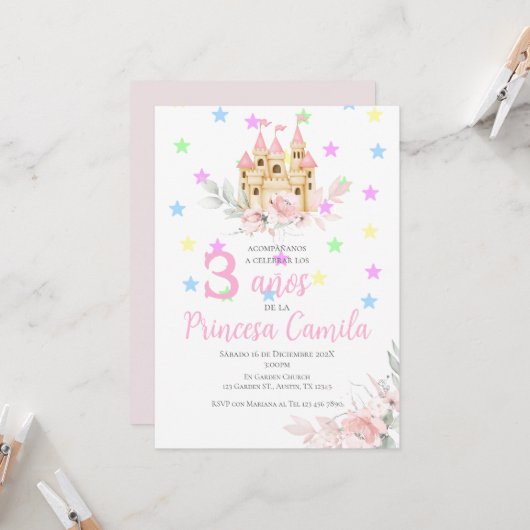 Prinzessin zum dritten Geburtstag Einladung auf ih (Vorderseite/Rückseite Beispiel)