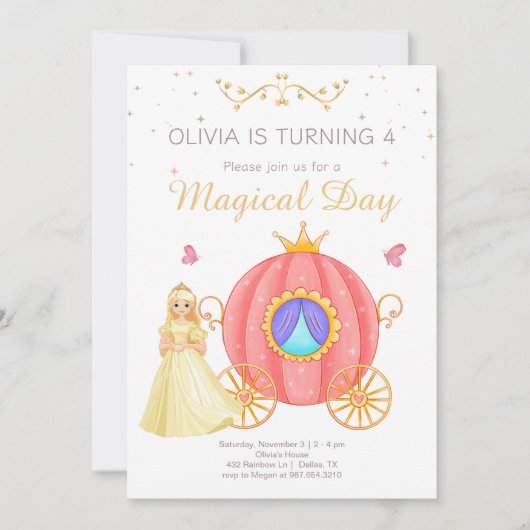 Prinzessin zum Geburtstag, kleine Prinzessin Einladung (Vorderseite)